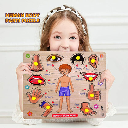 Wooden Body Parts Jigsaw Puzzle for Kids (2–5 Years) | Educational Learning Board Game | Preschool & Toddler Activity Toy