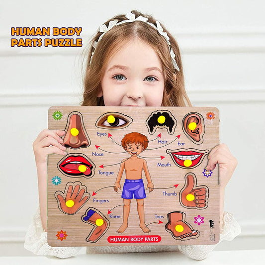 Wooden Body Parts Jigsaw Puzzle for Kids (2–5 Years) | Educational Learning Board Game | Preschool & Toddler Activity Toy
