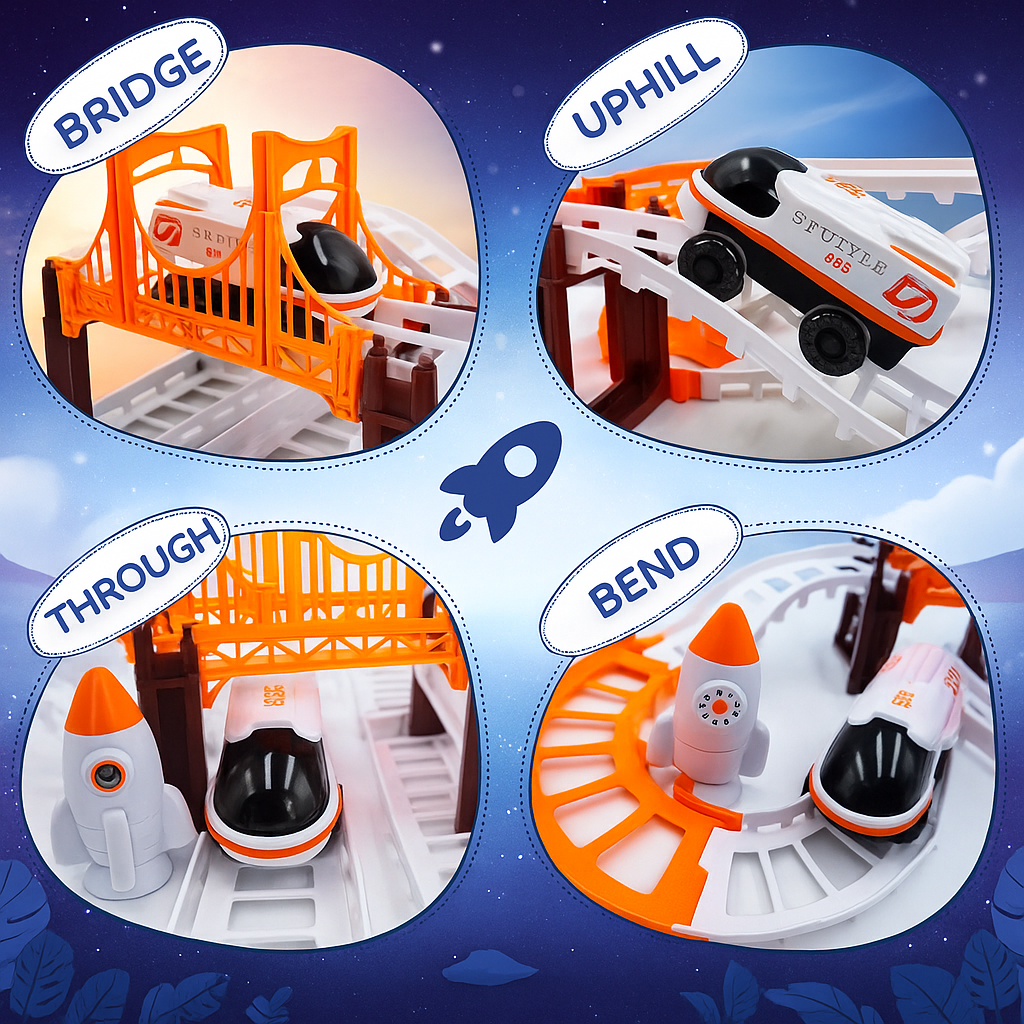 Astronaut Spaceship Track Set – Flexible Outer Space Adventure Toy with Shuttle Car for Kids