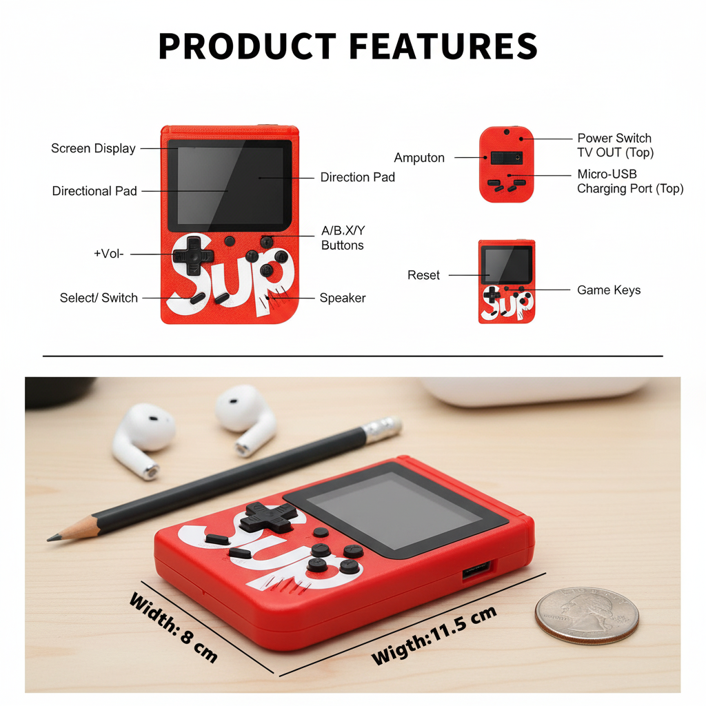 400-in-1 Handheld Retro Game Console | Dual Player | Rechargeable | TV Output